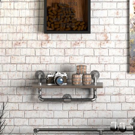 Industrial Distressed Silver Pipe Wall Hanging Shelf - Industrial Distressed Silver Pipe Wall Hanging Shelf